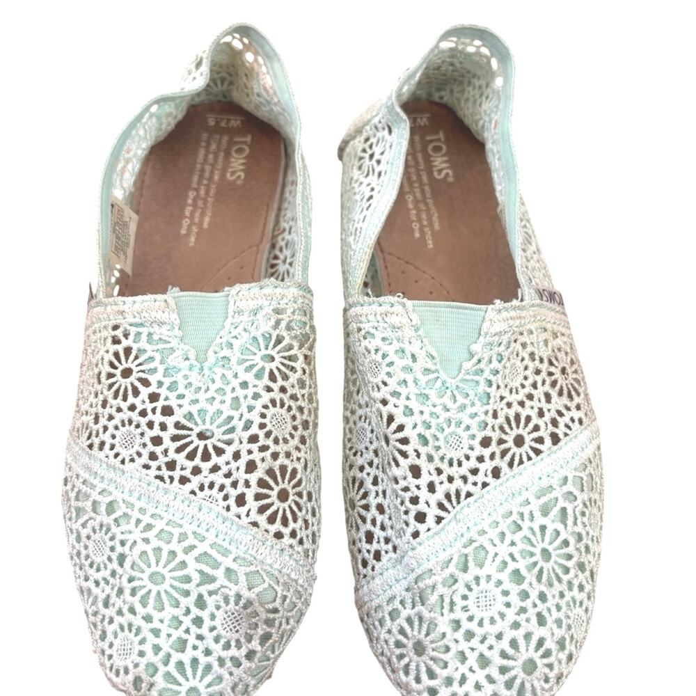TOMS Light mint Green Lace Slip-On Flats